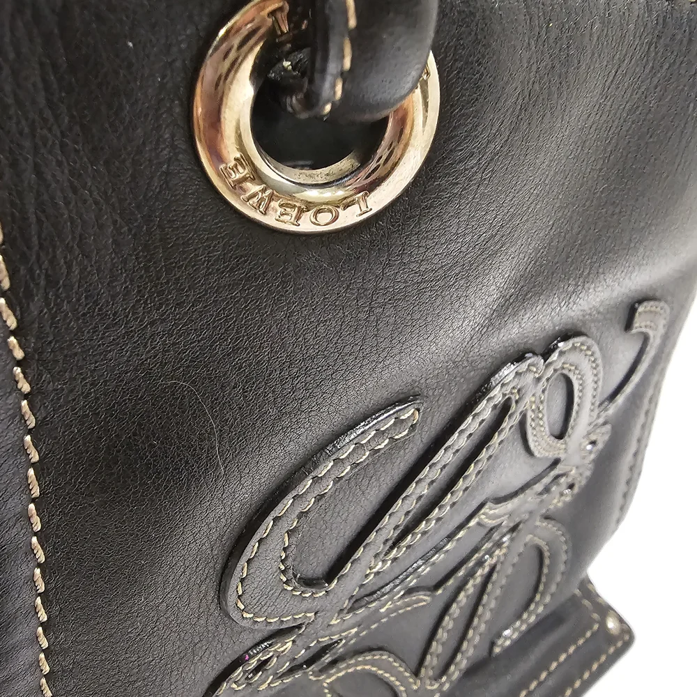 Authentic LOEWE Black Leather Stitched Anagram Logo Shopper Tote Bag (Pristine) - Picture 8 of 15